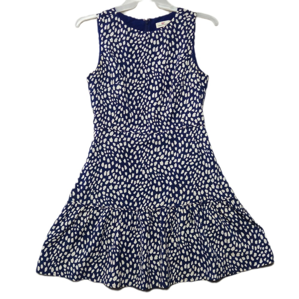 Vineyard Vines Sleeveless Dress Womens Size 6 Painted Dots Navy Tiered 2Q010245